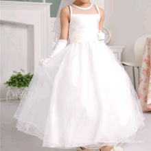 Crianças brancas vestidos de casamento vestido de menina de flor chão comprimento crianças vestidos de casamento
